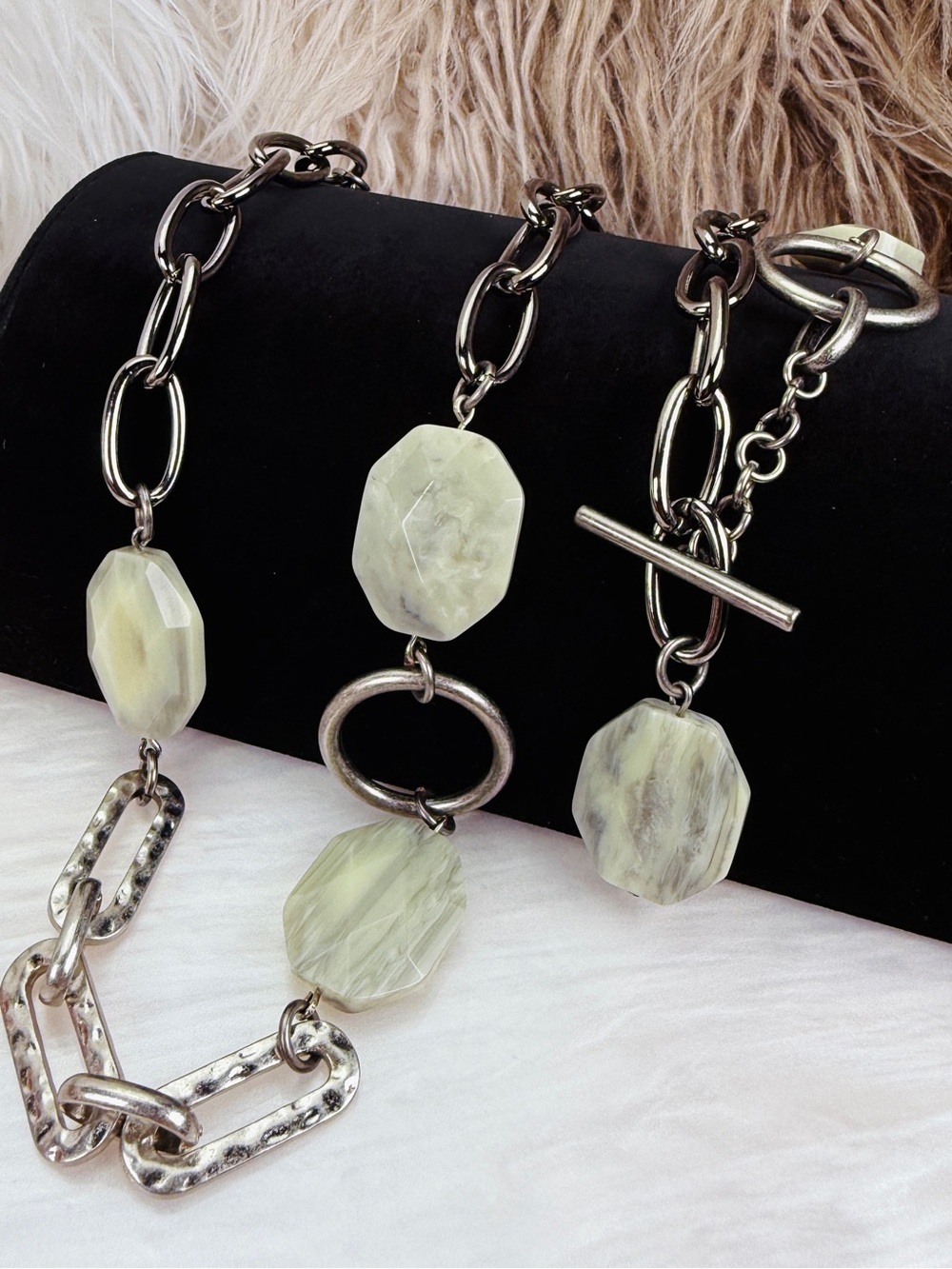 Long Pale Green Faceted Bead Mixed Link Convertible Statement Necklace